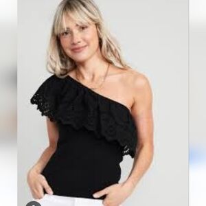 Old Navy N.W.T. L. eyelet One Shoulder Rib Knit Top